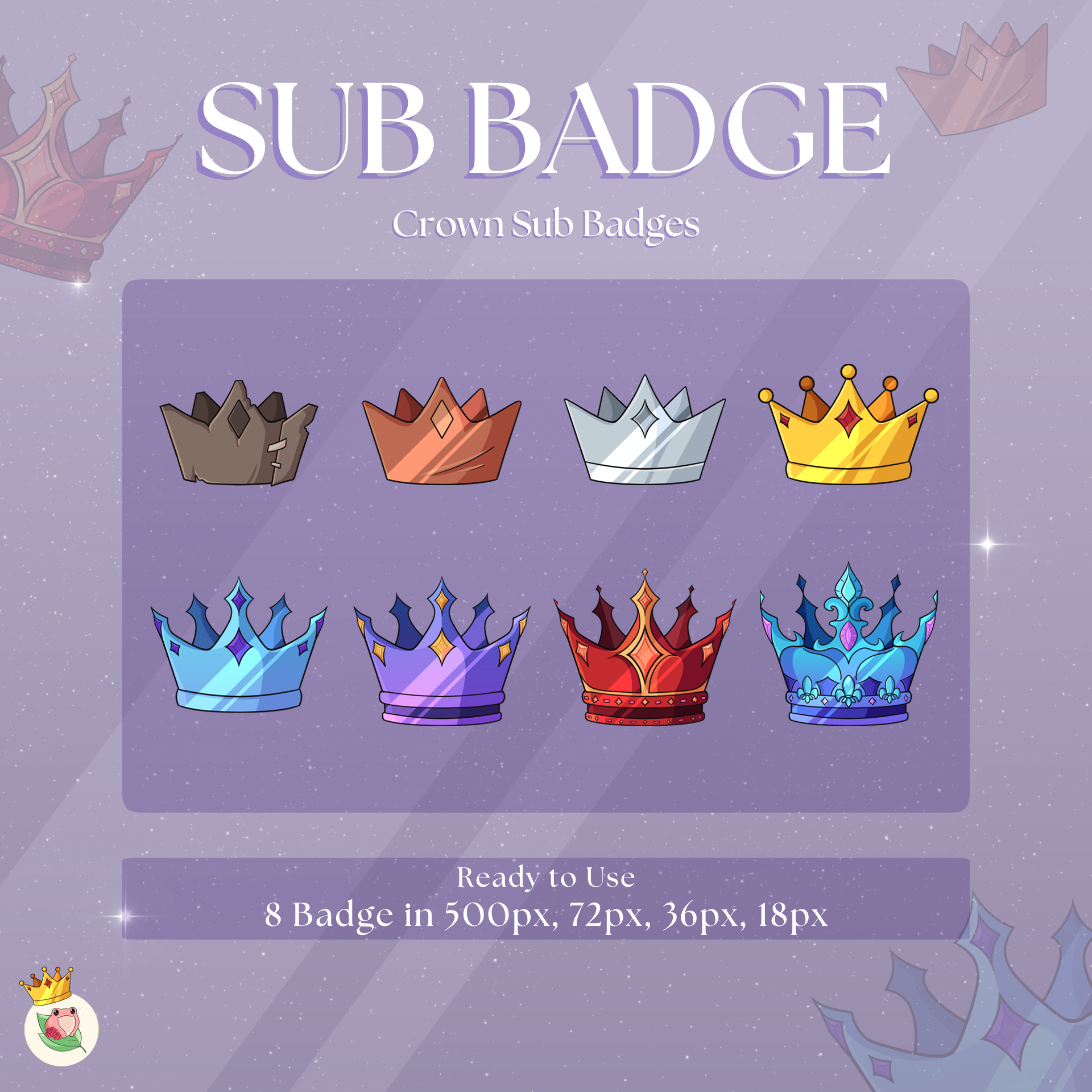 Crown Sub Badges | 8 Items | Stream Sub Badges