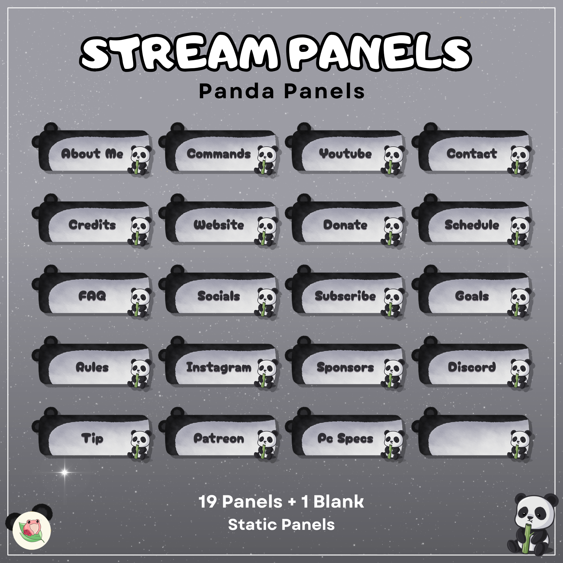 Panda Static Panels | 19 Panels + 1 Blank | Stream Static Panels