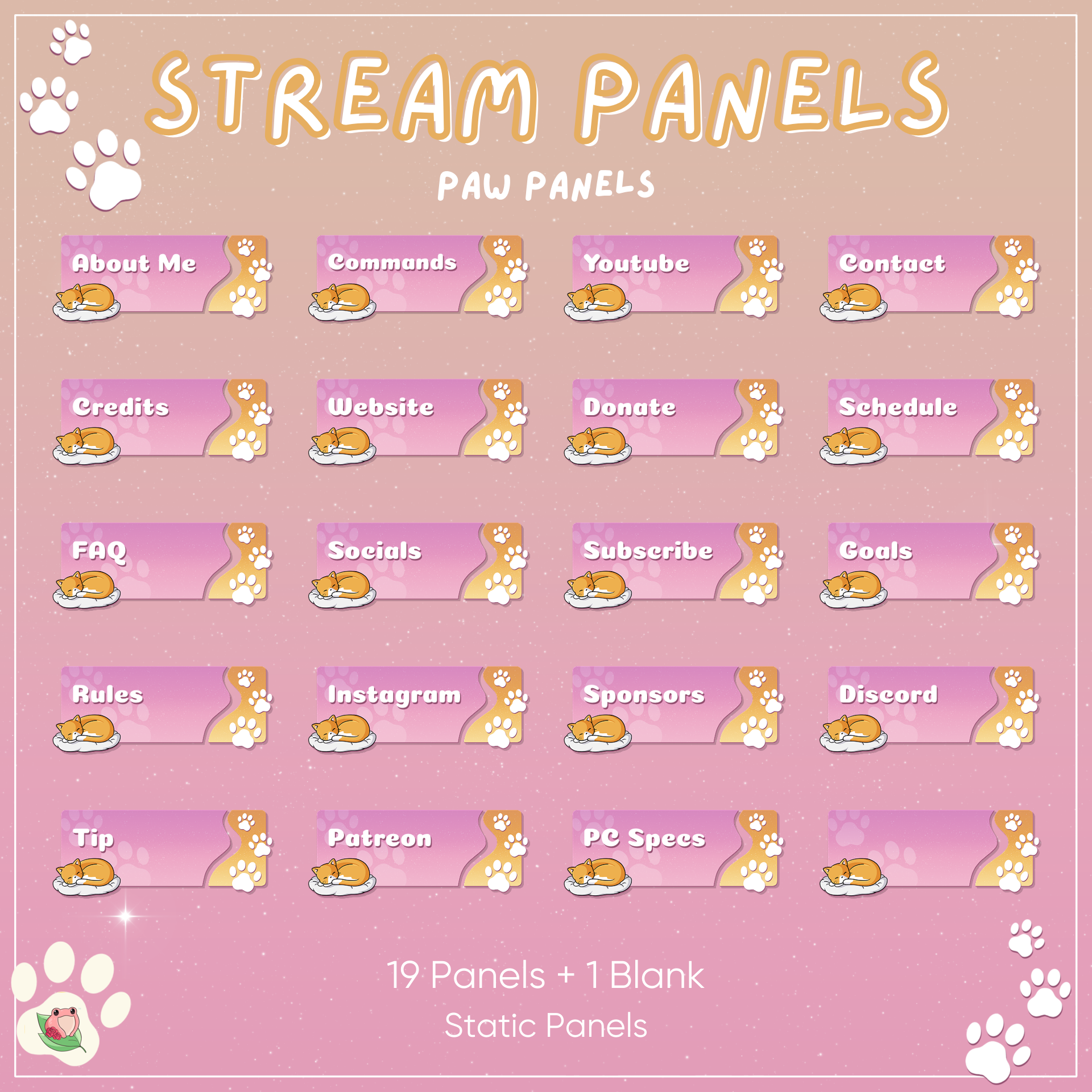 Cute Paw Panels | 19 Panels + 1 Blank | Stream Static Panels | 4 Color Variants