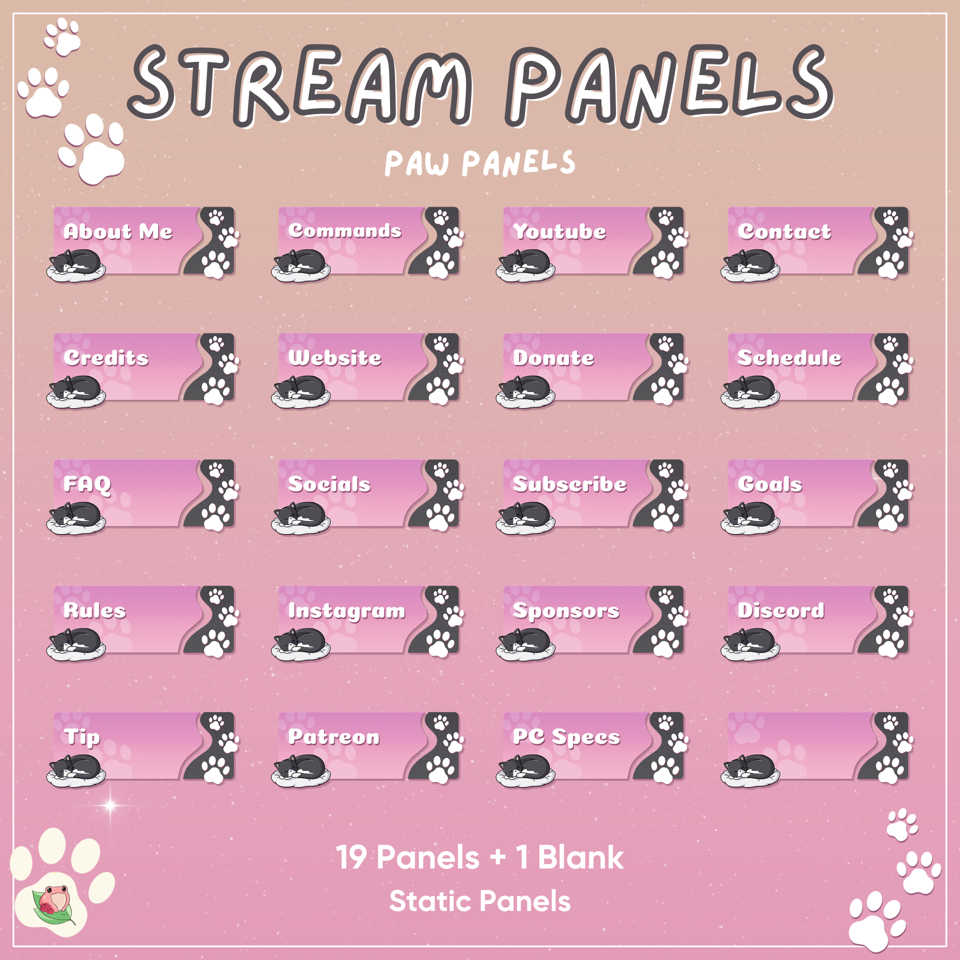 Cute Paw Panels | 19 Panels + 1 Blank | Stream Static Panels | 4 Color Variants
