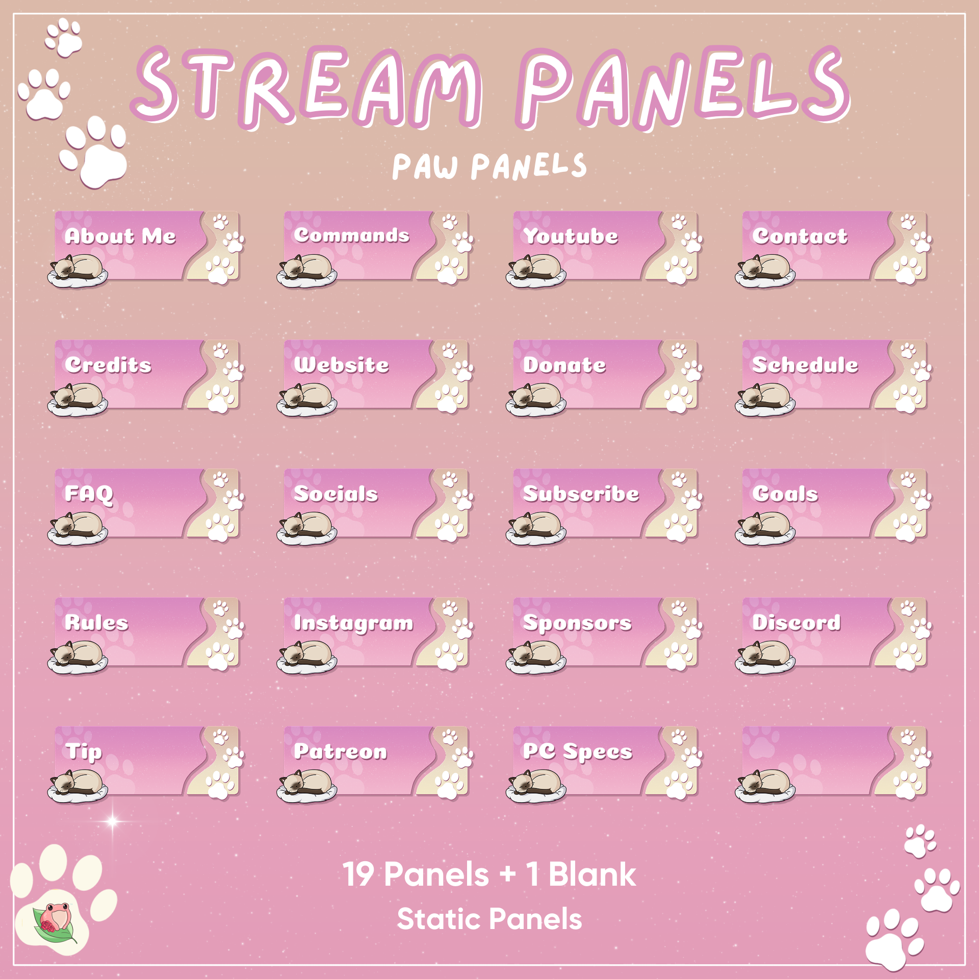 Cute Paw Panels | 19 Panels + 1 Blank | Stream Static Panels | 4 Color Variants